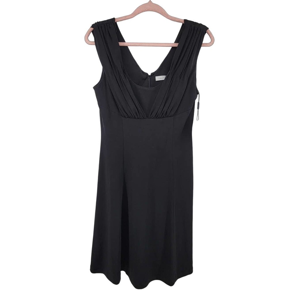 New Calvin Klein V-Neck Midi Dress 8 Black